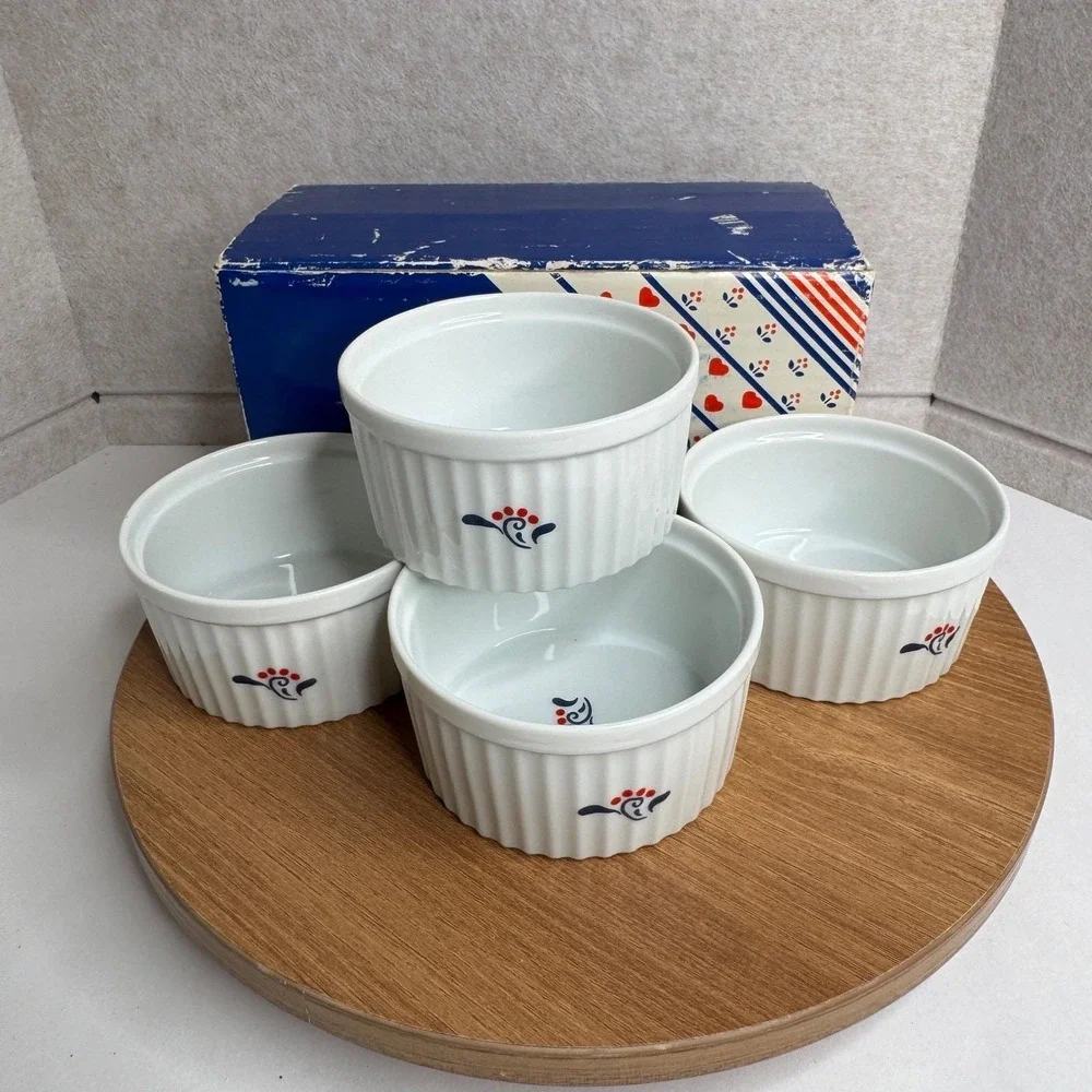Copco Ramekins Set of 4 White Country Porcelain Vintage 1982 Cottagecore No. 951